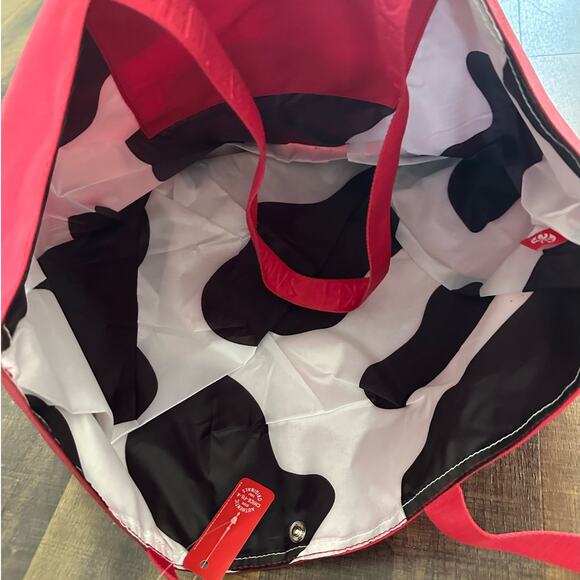 Chick-fil-A Red Patchwork Tote Bag with Cow Print Lining - Picture 5 of 6